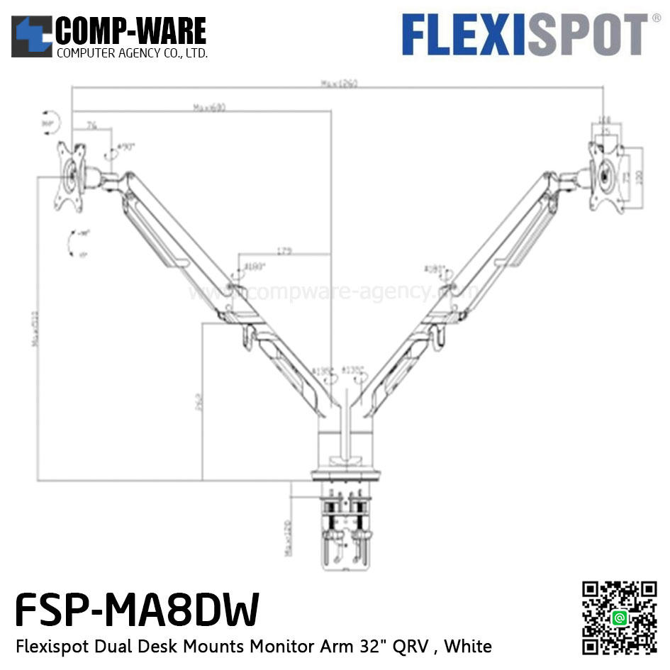 Flexispot FSP-MA8DW Dual Desk Mounts Monitor Arm 32" QRV , White