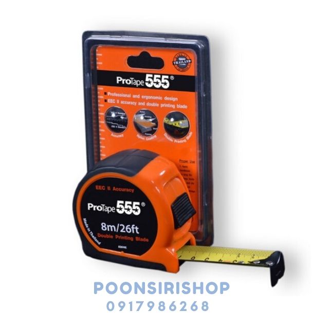 ProTape555 P-SERIES ตลับเมตร 8 เมตร เคลือบไนลอน สเกล 2 ด้าน (ราคาต่อลูก , 1 กล่องมี 6ลูก, 1ลัง มี 36ลูก)(บอดี้พลาสติก ABS)#8ME555