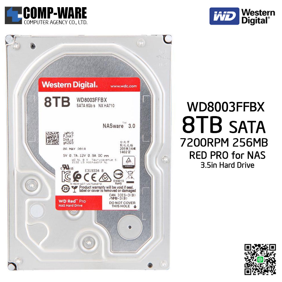 WD Red PRO 8TB NAS Hard Disk Drive - 7200RPM SATA 6Gb/s 256MB Cache 3.5Inch - WD8003FFBX