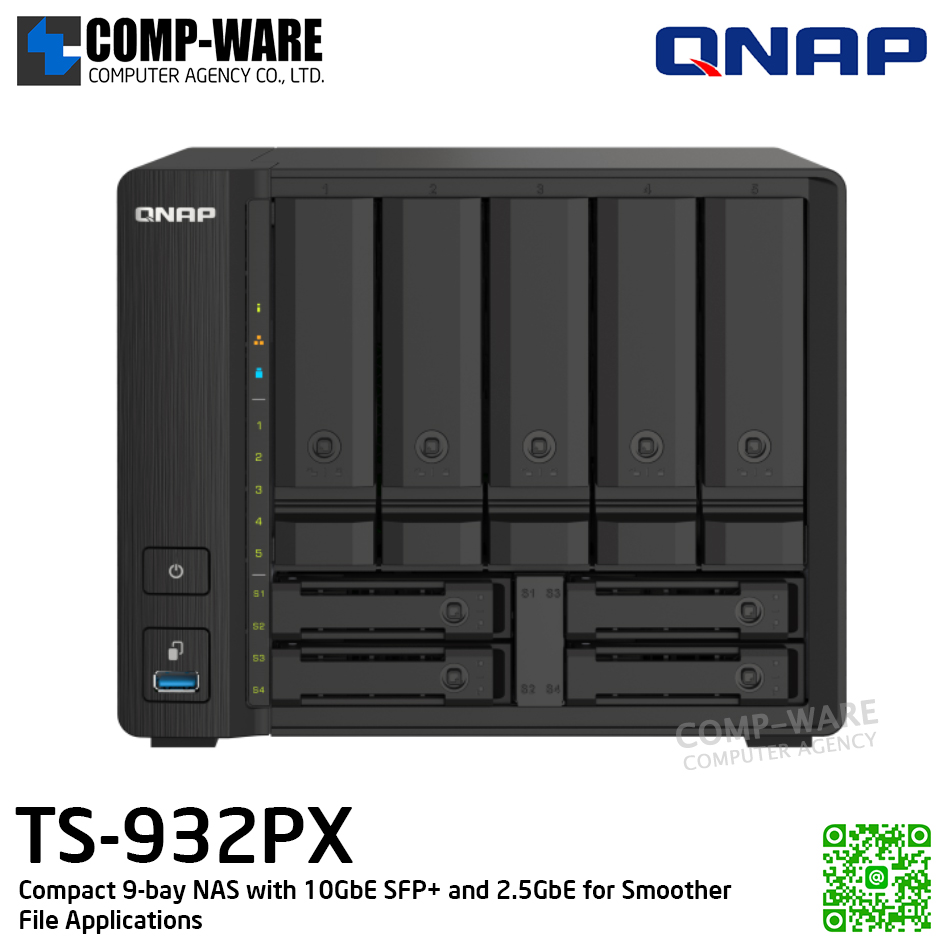 QNAP (Tower 5+4Bay) TS-932PX-4G / Annapurna Labs Alpine AL324 (4Core) / 4GB DDR4 SODIMM / 5 x 3.5inch + 4 x 2.5inch SATA 6Gb/s / 2 x 10GbE SFP + LAN + 2 x 2.5GbE / Adapter Power / 2Y Warranty / No HDD