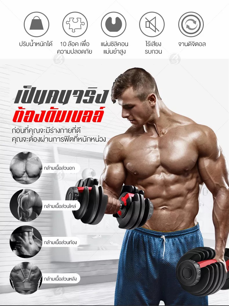 พร้อมส่ง ส่งฟรี Home Gym Fit ดัมเบลเปลี่ยนน้ำหนัก Mask1แผ่นเหล็กพรีเมี่ยม ทนทาน ปรับเปลี่ยนน้ำหนักสูงสุด 24 Kg