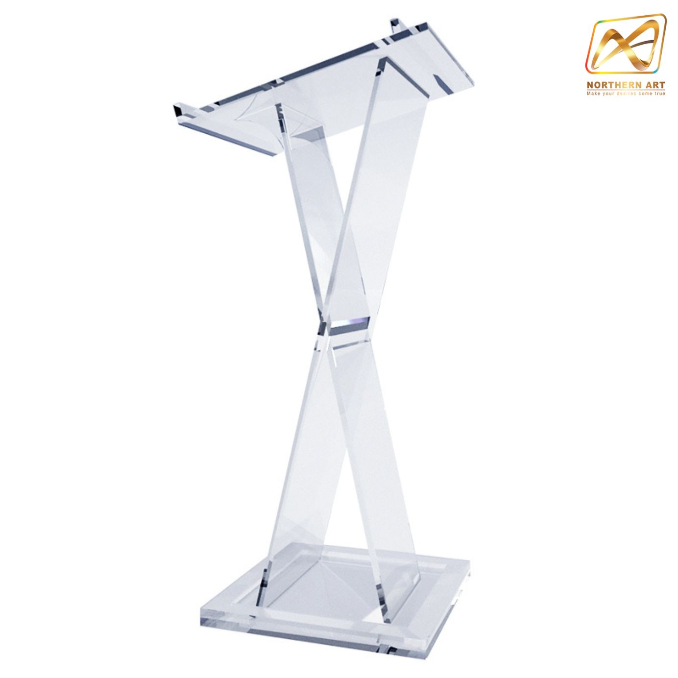 โพเดียม ให้เช่า อะคริลิคทรง X หนา 15 มม. ขนาด 50x55x123 ซม. พร้อมบริการรับ-ส่ง กทมฯและปริมณฑล