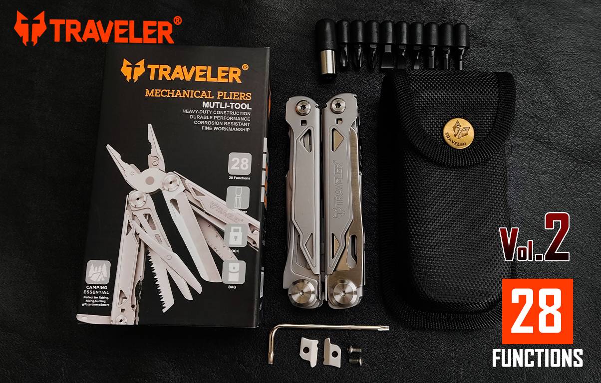คีมอเนกประสงค์ ⚡เวอร์ชั่นใหม่ 28 in 1 Travelerคีมขนาดใหญ่เต็มมือ มีอุปกรณ์มาให้ในชุดถึง 28 ชิ้น