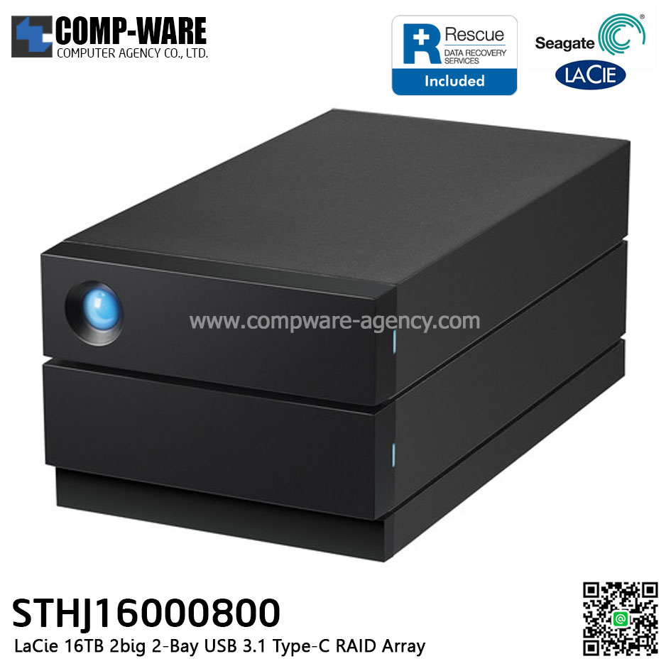 Seagate LaCie 2BIG RAID 16TB 2-Bay USB 3.1 Gen2 Type-C RAID Array With Rescue Data Recovery Service - STHJ16000800