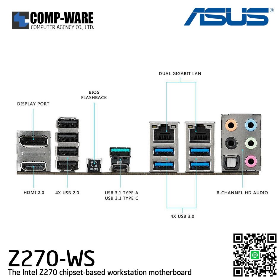 ASUS Z270-WS LGA1151 DDR4 Display Port HDMI 4-Way SLI CrossfireX M.2 U.2 ATX Motherboard with Dual Gigabit LAN and USB 3.1 Z270-WS