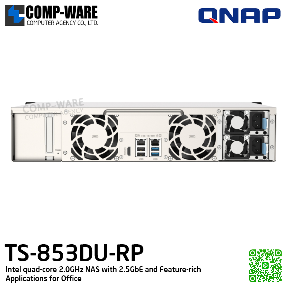 QNAP (2U 8-Bay) TS-853DU-RP-4G / Intel Celeron J4125 (4Core) / 4GB DDR4 SODIMM / 8 x 2.5"/3.5" SATA 6Gbps / 2 x 2.5GbE (2.5G/1G/100M/10M) / Redundant PSU / 3Y Warranty / No HDD / No Rail Kit