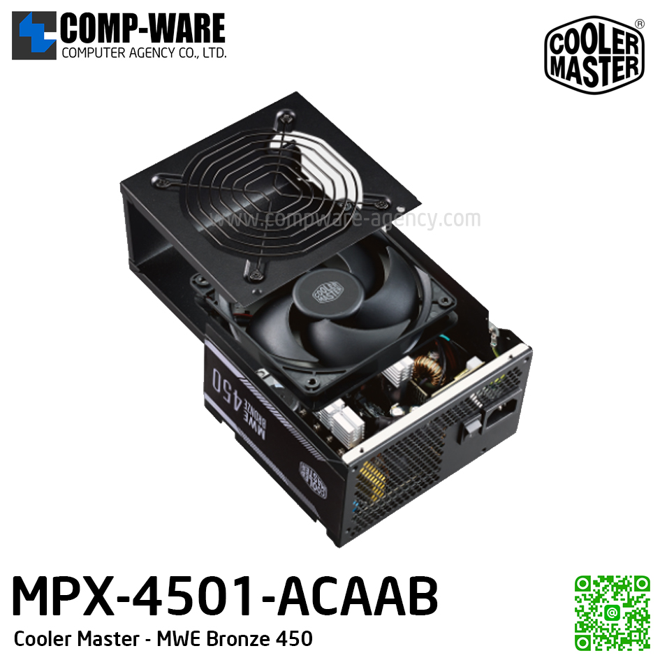 Cooler Master PSU MWE Bronze 450W, Fix Cable, 80 Plus Bronze, รับประกัน 3ปี MPX-4501-ACAAB
