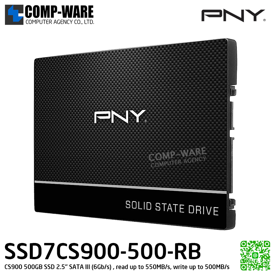 PNY CS900 500GB SSD 2.5" SATA III (6Gb/s) , read up to 515MB/s, write up to 490MB/s , SSD7CS900-500-RB / 3Y Warranty / Internal SSD