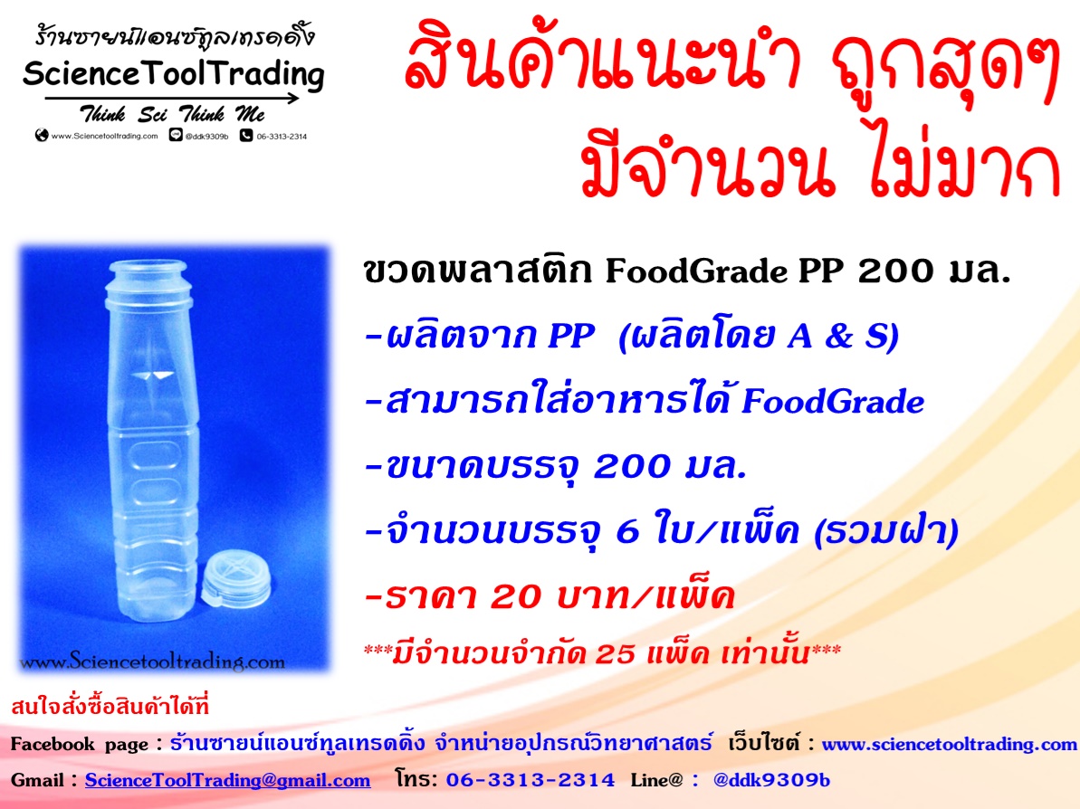 ขวดพลาสติก FoodGrade PP 200 มล. (6ใบ)
