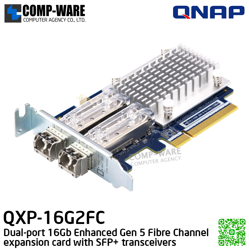 QNAP QXP-16G2FC Dual-port 16Gb Enhanced Gen 5 Fibre Channel expansion card with SFP+ transceivers - Spare Part (รับประกัน 3ปี)
