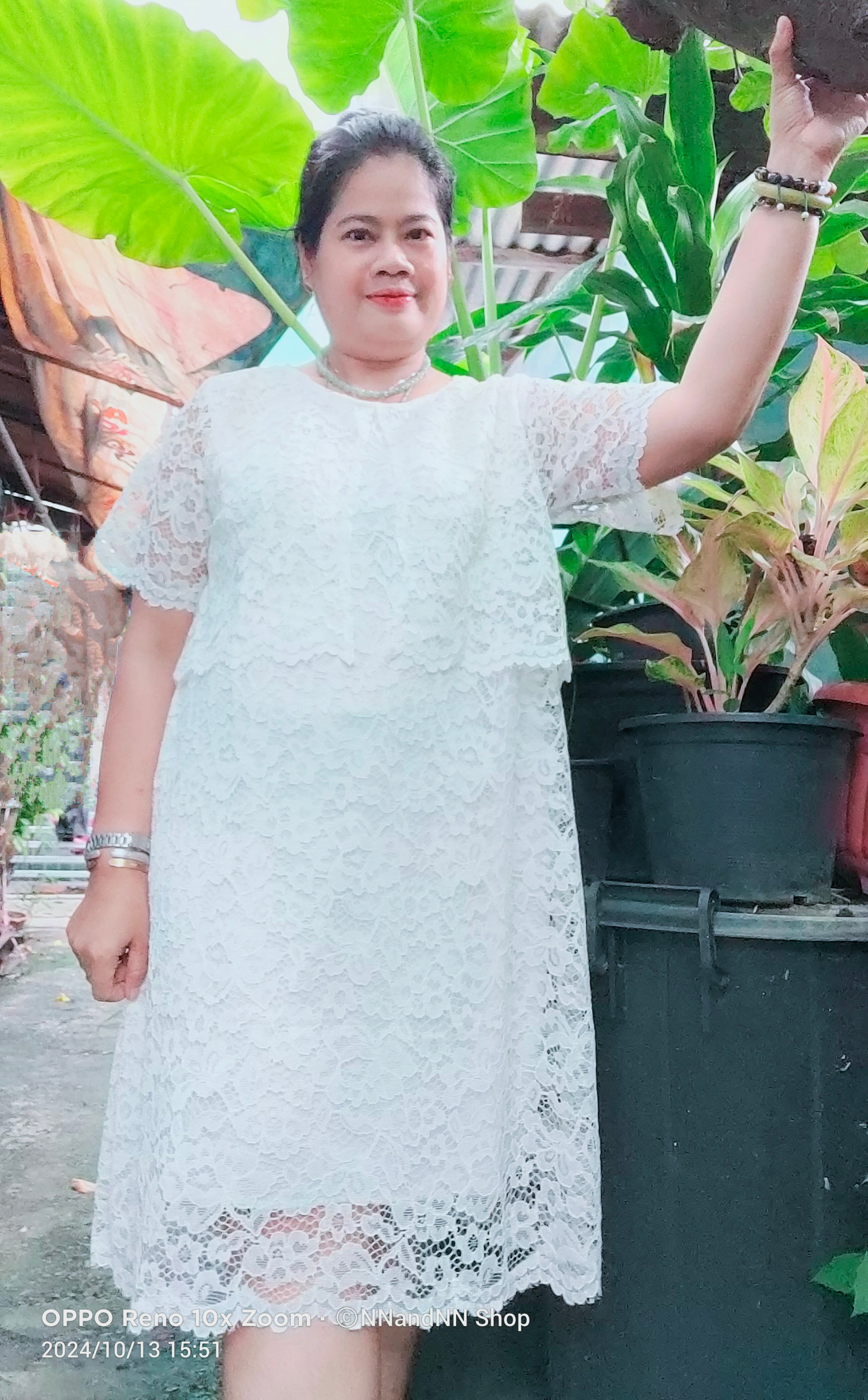 NNandNN Shop 2 0034 เดรสลูกไม้ คอกลม แขนกระบอก พื้น หลายสี 46