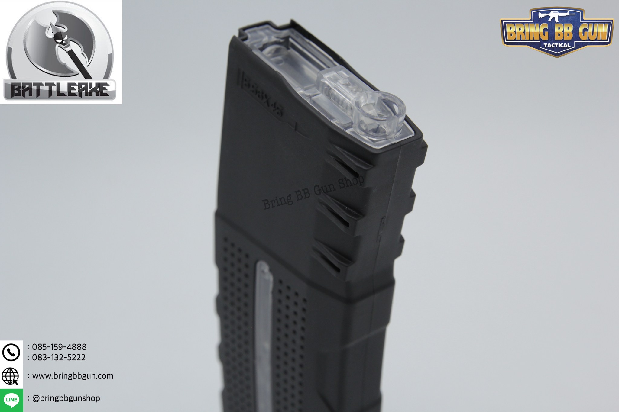 แม็กกาซีน M4 ยี่ห้อ Battle Axe แบบปั่น มี4ทรงให้เลือก ทรง P-mag(P-mag Hi-cap magazine) ทรง EPM(EPM Hi-cap magazine) ทรง 002(002 Hi-cap magazine) ทรง IMI Lancer(IMI Lancer Hi-cap magazine)