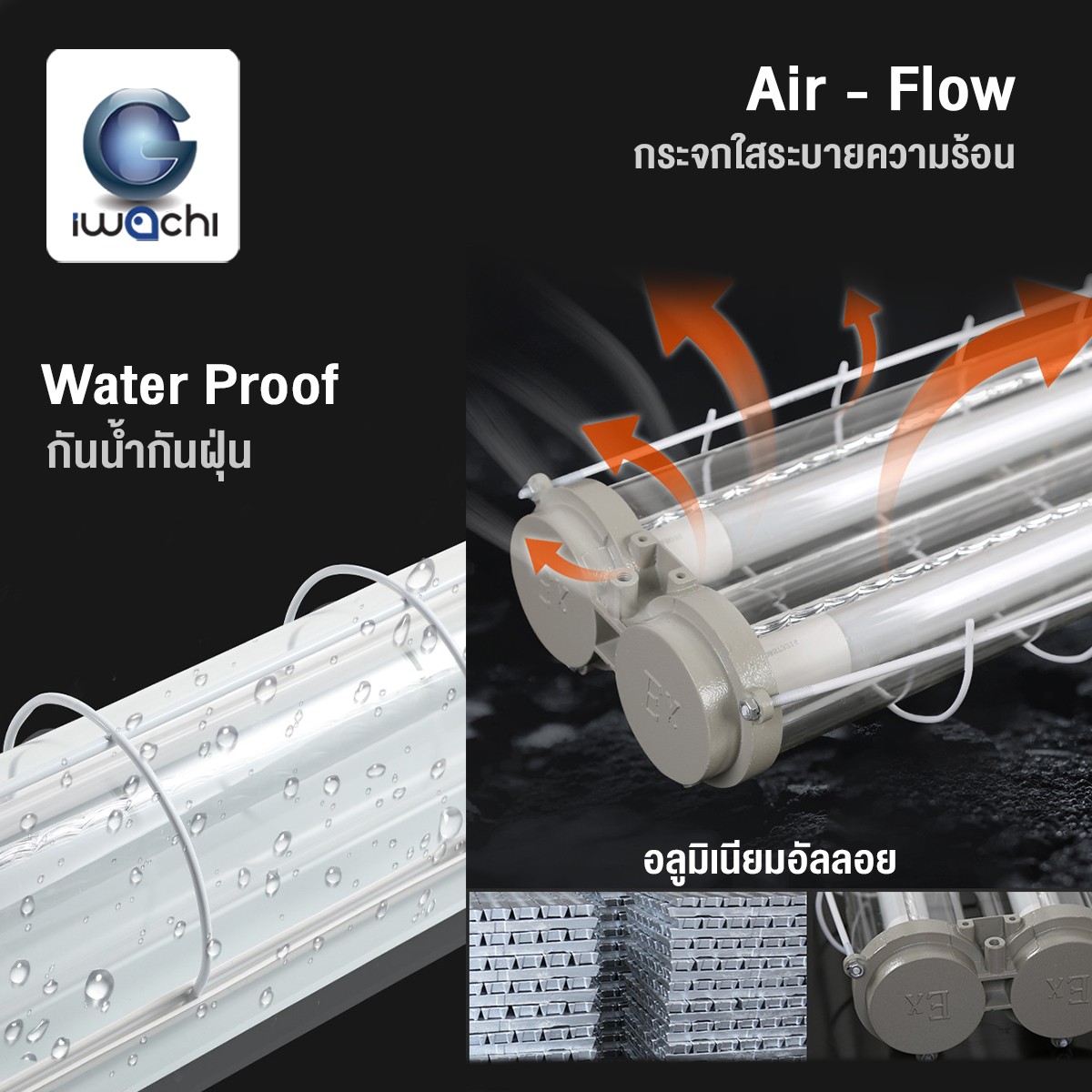 โคมกันระเบิด T8 ใส่1หลอด และ 2หลอด อะลูมิเนียมอัลลอย (โคมเปล่า)