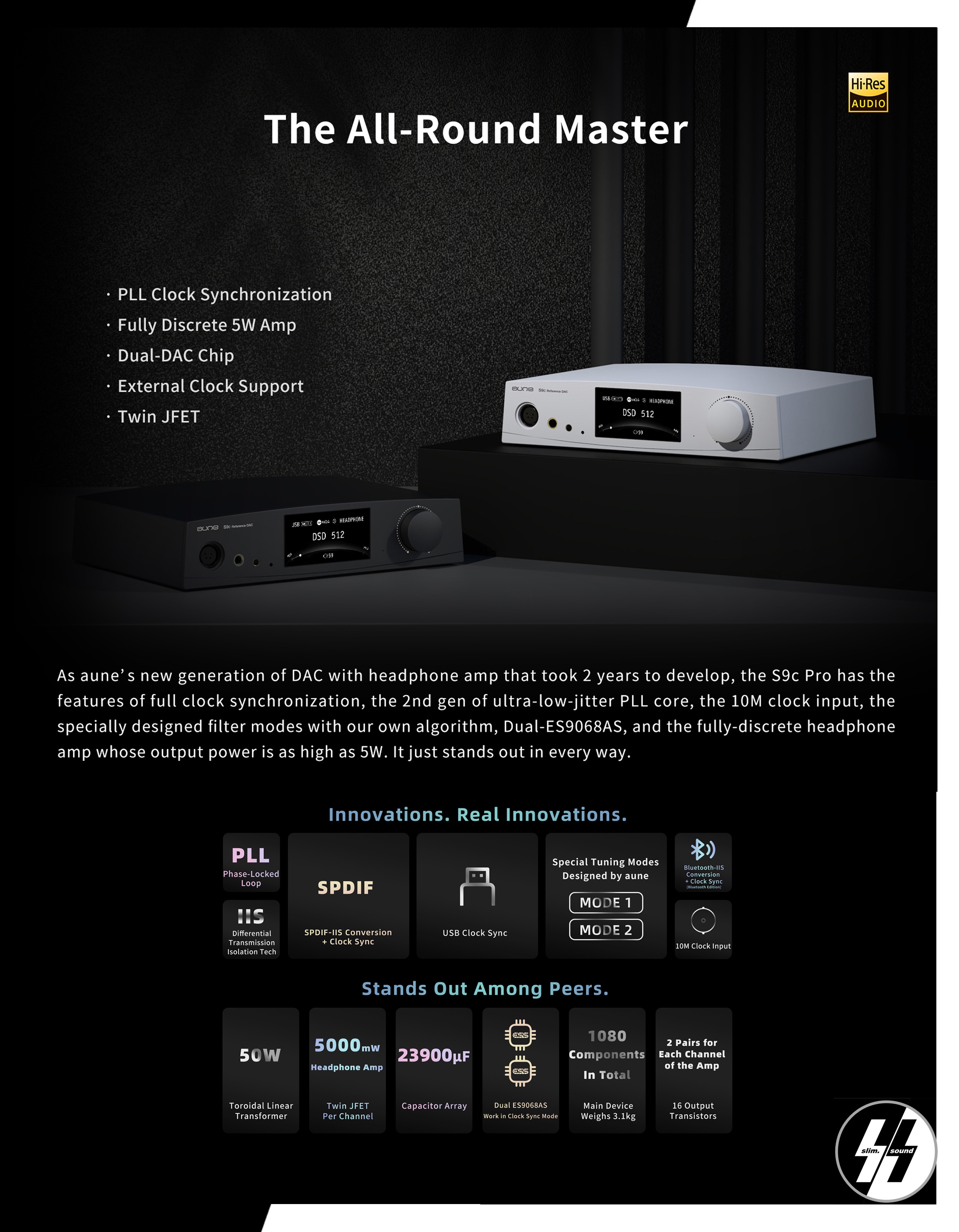 DAC-MQA/Headphone Amp | AUNE - S9c Pro (2 DAC chip) | Hi Res 768 Khz 32 Bit DSD 512