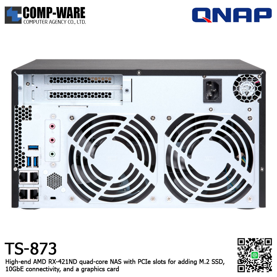 QNAP NAS (8-Bay) TS-873 (8GB RAM up to 64GB) AMD R-Series RX-421ND quad-core M.2 Dual-Slot Support, No HDD