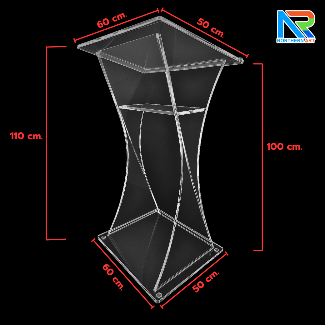 โพเดียม อะคริลิคใส ขนาด(W)60 x (L)50 x (H)110 cm. TOP เอียงพร้อมกันตก วัสดุอะคริลิคใส หนา 10 มม.