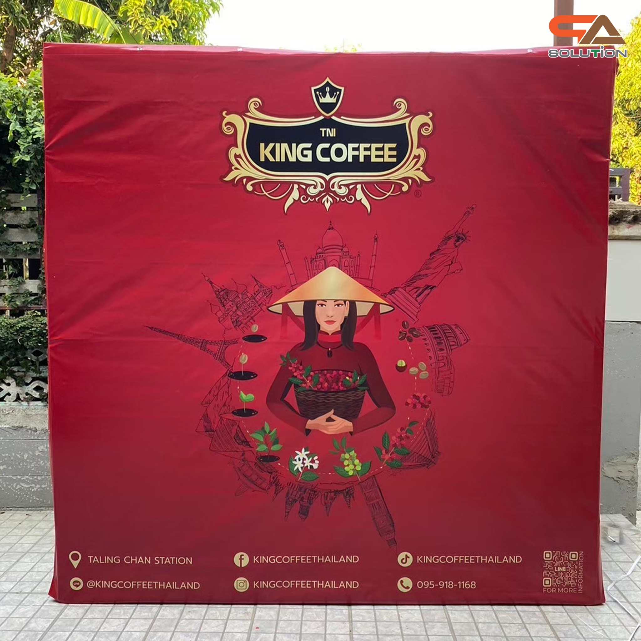 VINYL BACKDROP OUTDOOR แบคดรอบไวนิล รุ่น 3x3 ขนาด (W)200-300 x (H)200-300 cm. โครงอะลูมิเนียมพร้อมขาค้ำยัน ถอดประกอบได้ เหมาะกับงานภายนอกอาคาร