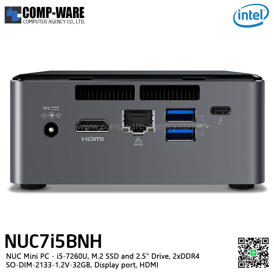Intel NUC7I5BNH NUC Mini PC - i5-7260U, M.2 SSD and 2.5" Drive, 2xDDR4 SO-DIM-2133-1.2V-32GB, Display port, HDMI BOXNUC7I5BNH