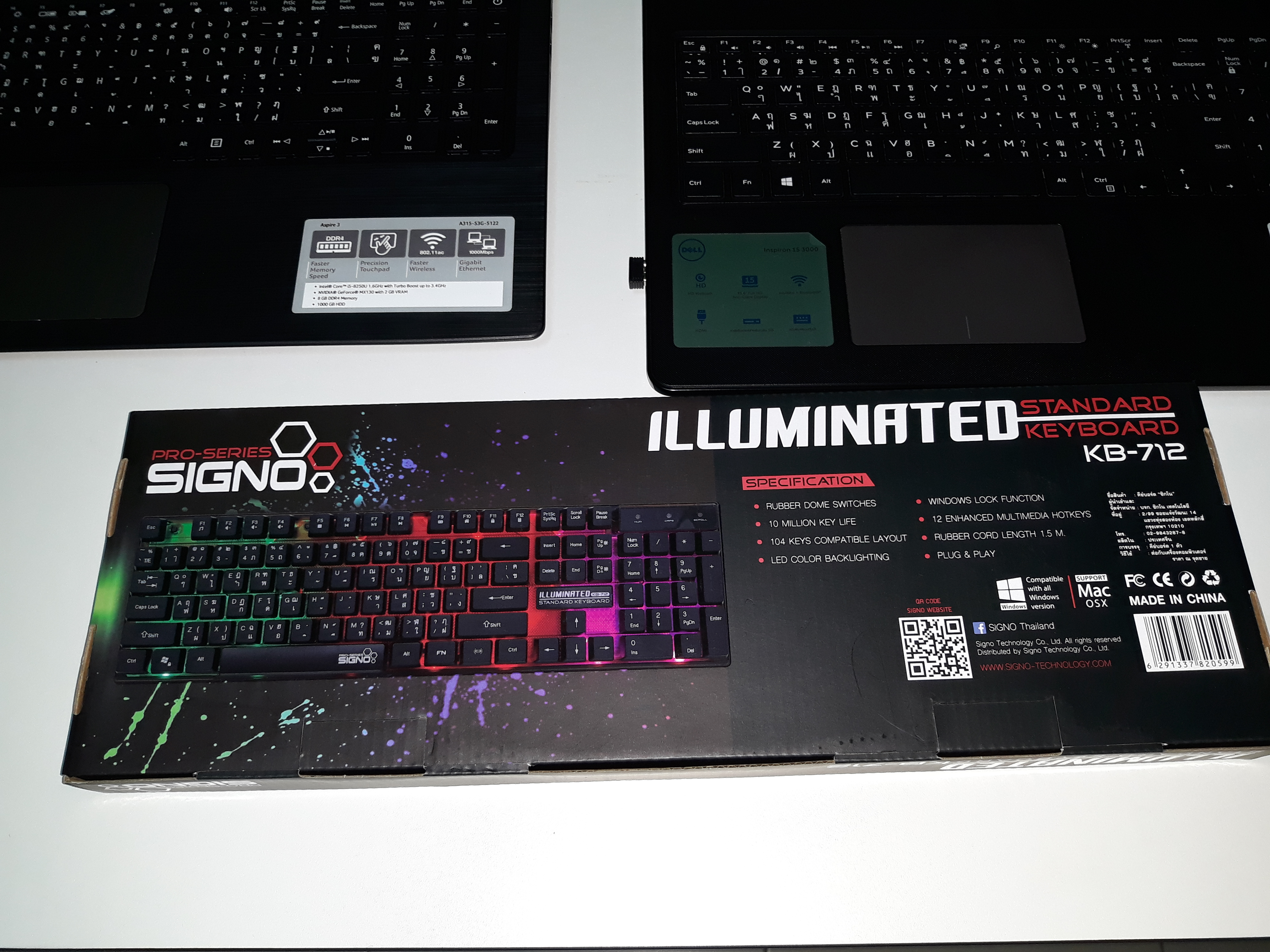 คีย์บอร์ดคอมพิวเตอร์มีไฟ LED USB แป้นไทย อังกฤษ เปิดปิดไฟได้ Signo