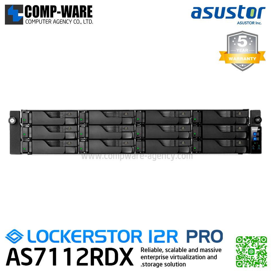 Asustor Lockerstor 12R Pro (12-Bay) AS7112RDX (8GB DDR4 ECC UDIMM RAM up to 128GB) Intel Xeon E-2224 3.4GHz Quad-Core , 5Years Warranty , No HDD
