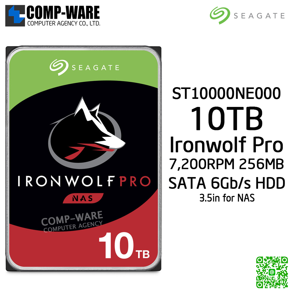 Seagate 10TB IronWolf Pro 7200RPM SATA 6Gb/s 256MB Cache 3.5-Inch NAS Hard Disk Drive ST10000NE000 - รับประกัน 5 ปี