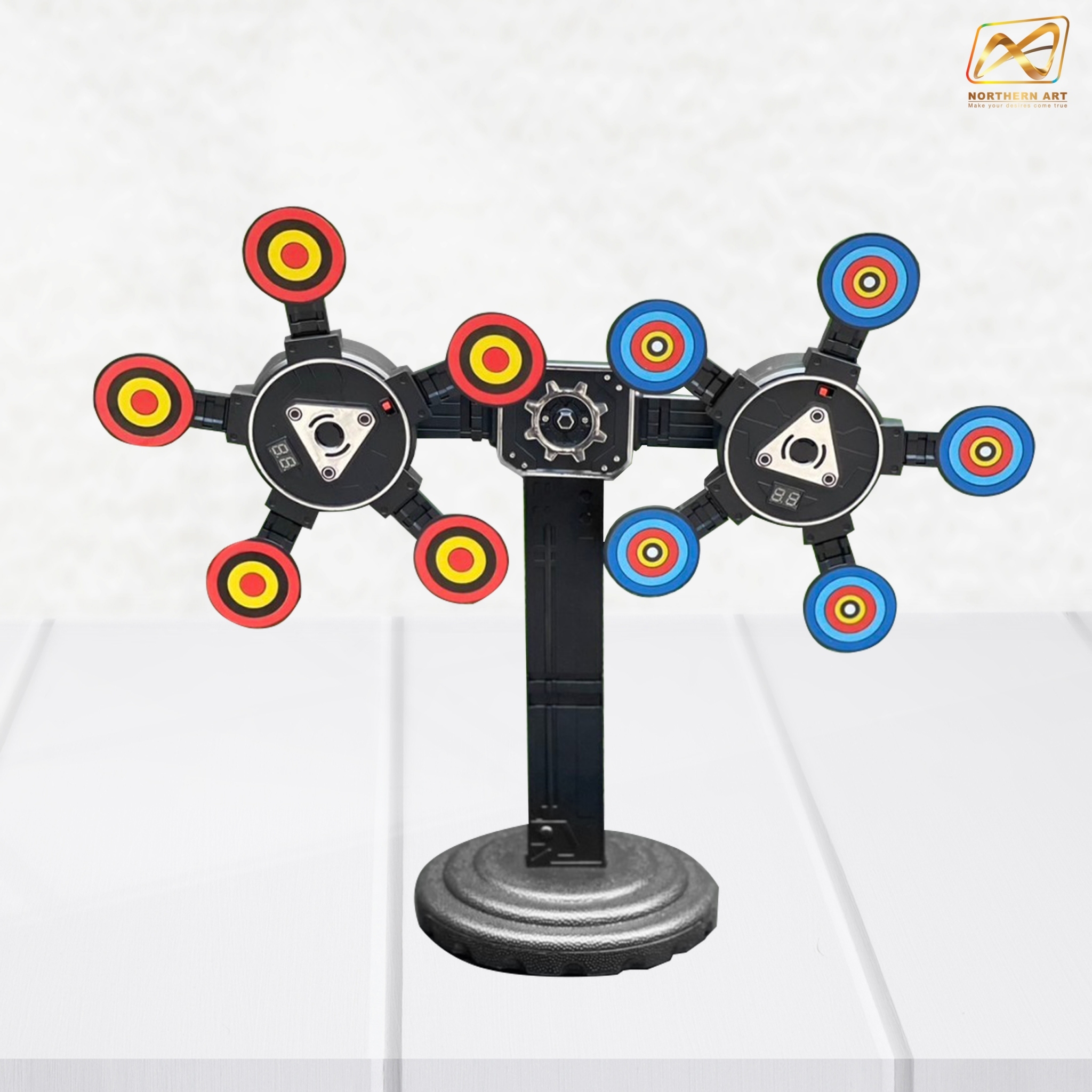 เกมส์ยิงเป้าหมุน เป้าหมุน 360 องศา จำนวน 10 เป้า จอ LED นับคะแนน พร้อมปืนกระสุนโฟม 1 ชุด