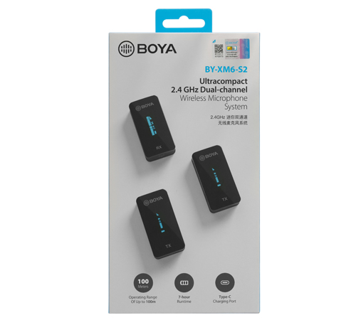 Boya BY-XM6-S2 ไมค์ไร้สาย 2 ตัวส่ง 1 ตัวรับ แบบคลื่นความถี่ 2.4GHz