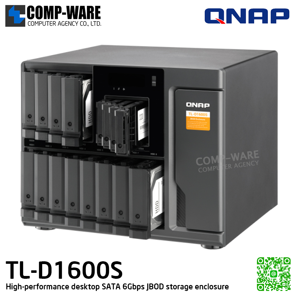 QNAP (Tower 16-Bay) TL-D1600S / 16 x 2.5"/3.5" SATA 6Gbps / Single PSU / 3Y Warranty / No HDD - Expansion Enclosure