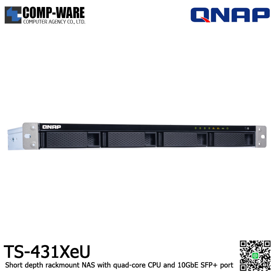 QNAP NAS (1U 4-Bay) TS-431XeU / Annapurna Labs Alpine AL-314 / 8GB RAM / 2x GbE , 1x 10GbE SFP+ / Single Power Supply / Rail Kit RAIL-B02 / No HDD / 3Y Warranty / TS-431XeU-8G