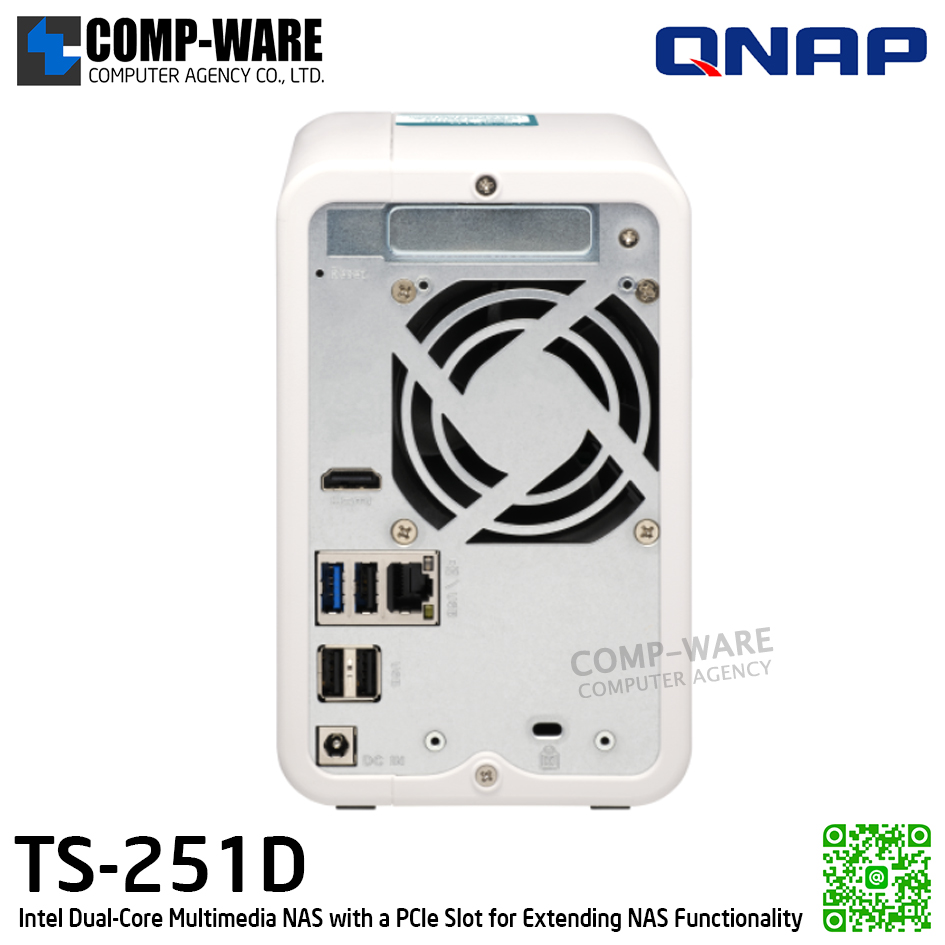 QNAP (Tower 2-Bay) TS-251D-2G / Intel Celeron J4025 (2Core) / 2GB DDR4 SODIMM / 2 x 2.5" & 3.5" SATA 6Gb/s / 1 x GbE / Adapter Power / 2Y Warranty / No HDD