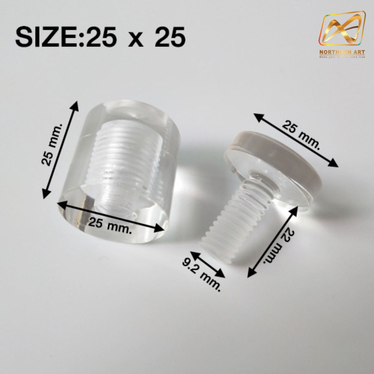 หมุดลอยอะคริลิคใส ยึดกรอบภาพ หมุดยึดกระจก ขนาด 25x25 mm. (สั่งขั้นต่ำ 12 อัน)