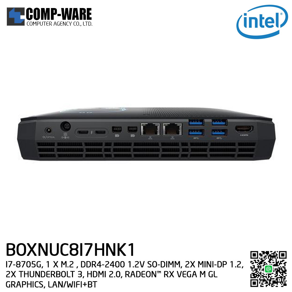 Intel NUC8I7HNK1 Mini PC NUC Kit - (I7-8705G, 1 X M.2 , DDR4-2400 SO-DIMM, 2X MINI-DP 1.2, 2X THUNDERBOLT 3, F+R HDMI 2.0, RADEON™ RX VEGA M GL GRAPHICS, LAN/WIFI+BT) BOXNUC8I7HNK1