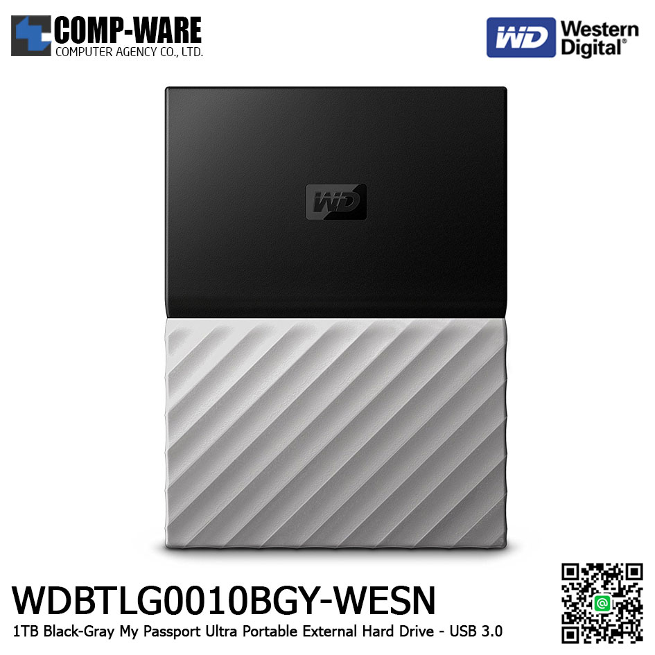 WD 1TB My Passport Ultra Portable External Hard Drive - USB 3.0 - Black-Gray - WDBTLG0010BGY-WESN