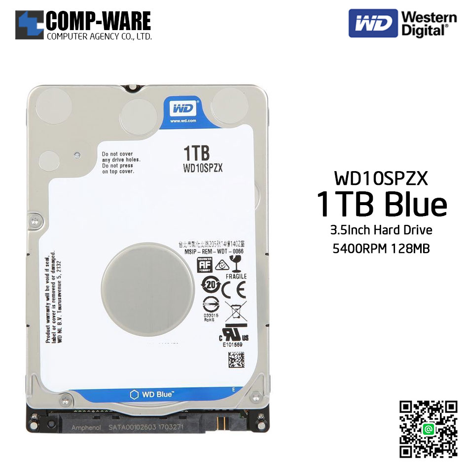 WD Blue 1TB Mobile Hard Disk Drive - 5400RPM SATA 6Gb/s 128MB Cache 2.5Inch - WD10SPZX
