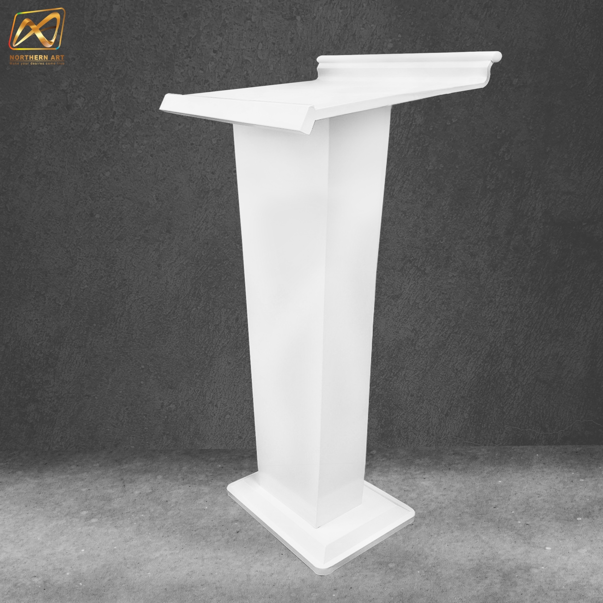 เช่าโพเดียมเหล็ก สีขาว ทรงโมเดิร์น TOPตรง ขนาด (W)58 x (L)51 cm. สูง 113 cm.