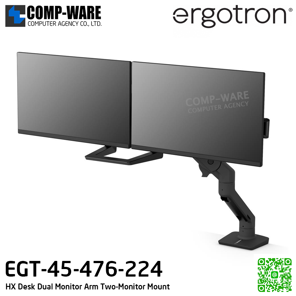 Ergotron HX Desk Dual Monitor Arm (matte black) Two-Monitor Mount EGT-45-476-224 (10Y Warranty)