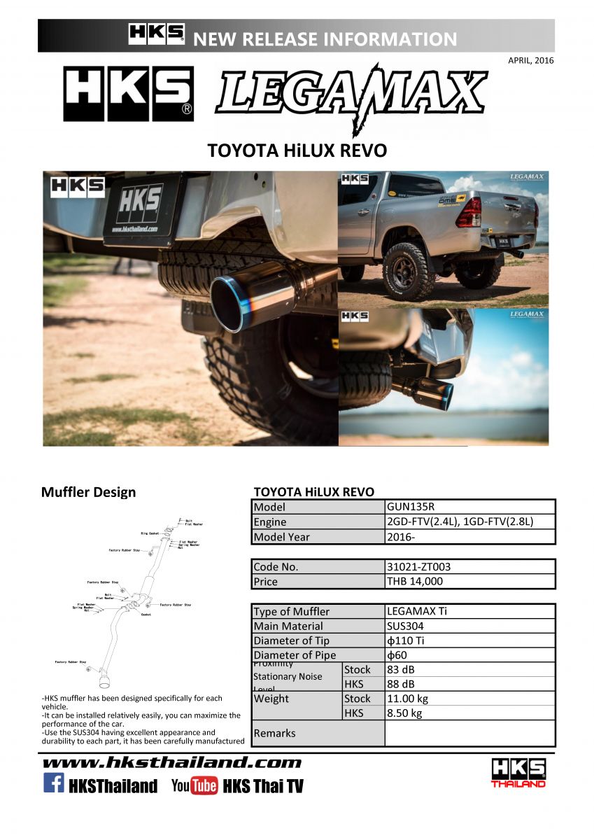 ท่อ HKS สำหรับ TOYOTA HILUX REVO 1GD 2GD