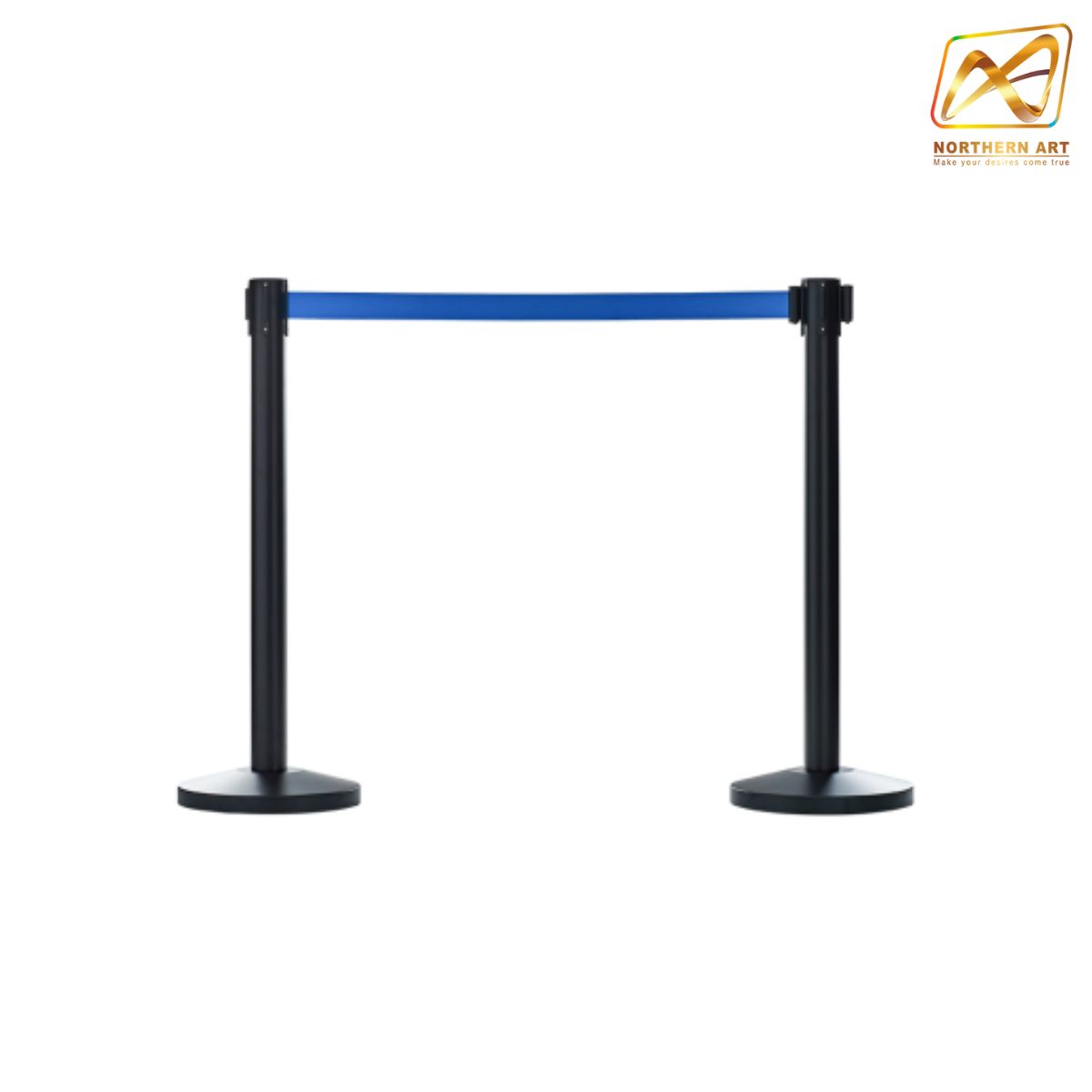 เช่าเสากั้นบริเขต เหล็กสีดำ พร้อมสายผ้าดึงกลับ สีแดง ดำ น้ำเงิน ฟ้า ( ราคาต่อเสา )