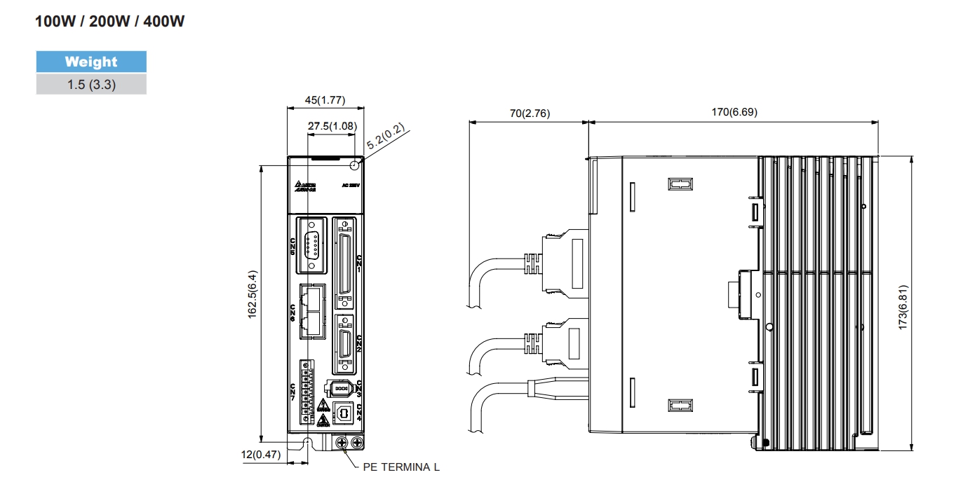 Delta AC Servo Drive ASD-A2-0221-L 200W , 220V 3/1-Phase , close loop