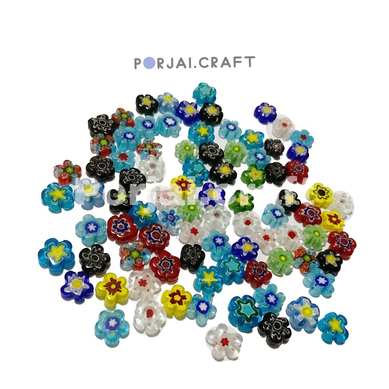ลูกปัดแก้วดอกไม้ flower glass beads