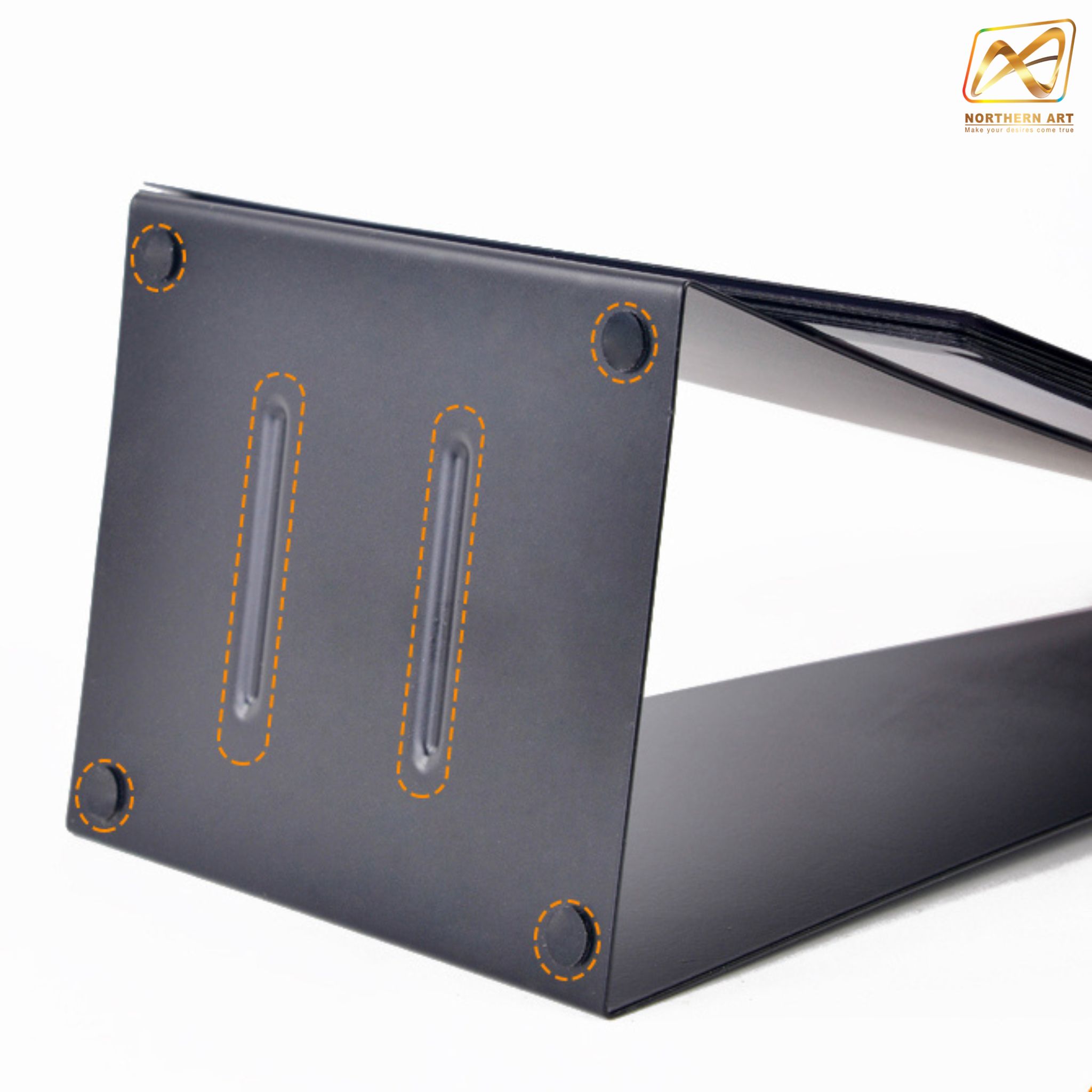 เมนูตั้งโต๊ะ รุ่น D9 วัสดุเหล็ก สีเงินและสีดำ ขนาด A5และA4 พร้อมซองพลาสติก 6 ซอง สอดงานพิมพ์ด้านข้าง โชว์งานพิมพ์ได้ 2 หน้า