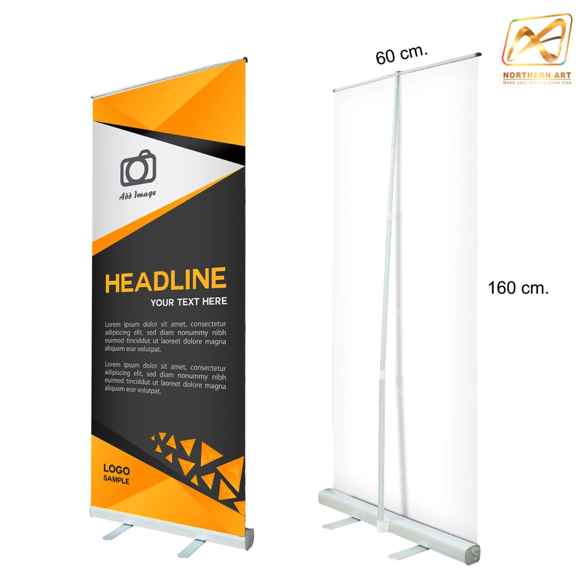 ROLL UP GRADE A โรลอัพ ขนาด 60x160 ซม. โครงสร้างอะลูมิเนียมทั้งชุด แข็งแรง ทนทาน ม้วนเก็บได้ พกพาสะดวก