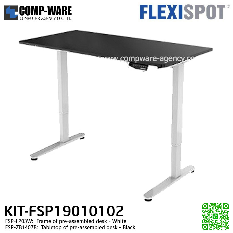 Flexispot KIT-FSP19010102 Height Adjustable Desk FSP-L203W Frame of pre-assembled desk (White), FSP-ZB1407B Tabletop of pre-assembled desk (Black)