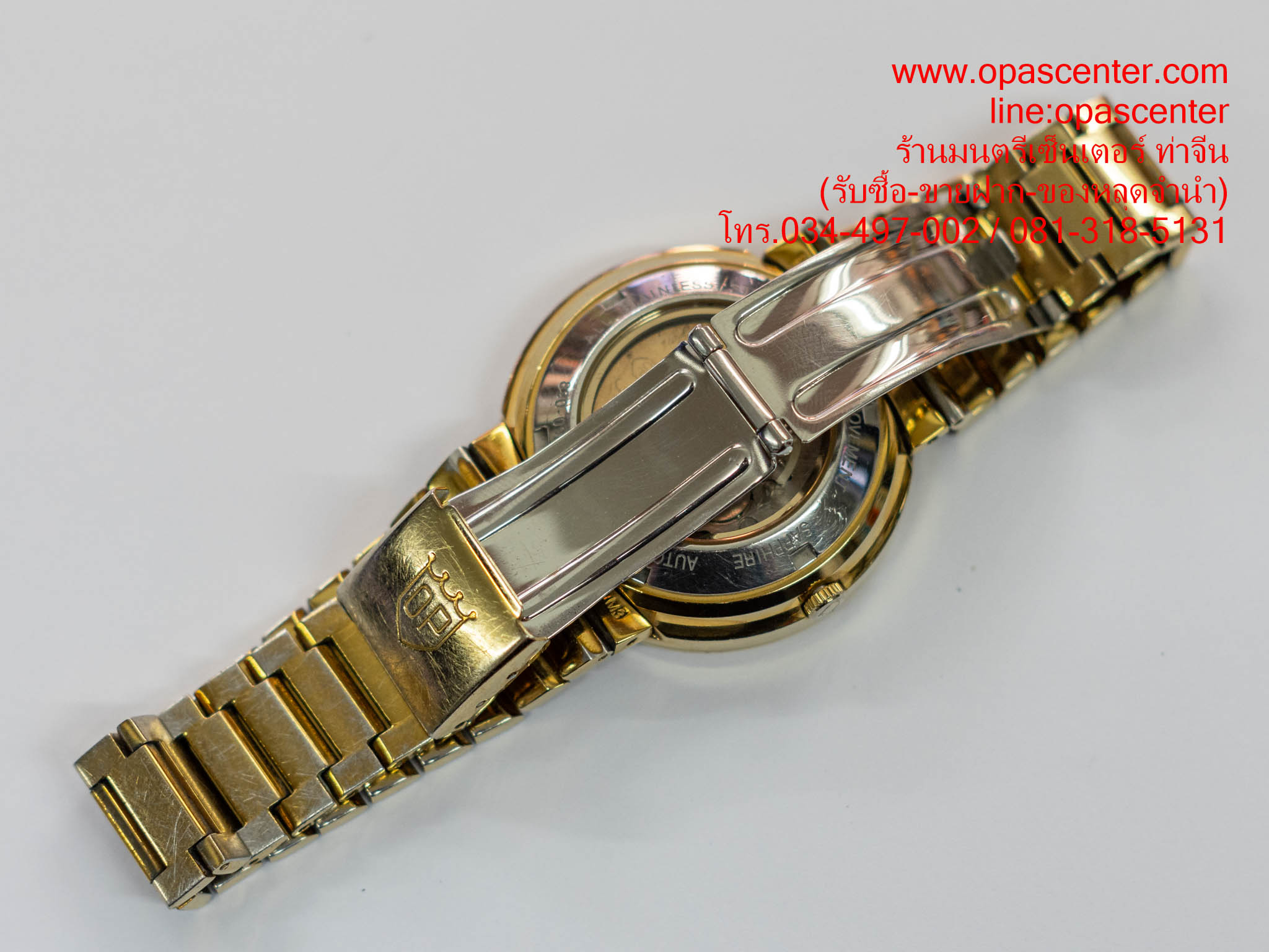 นาฬิกาข้อมือผู้ชาย O.P Sportmaster Automatic สแตนเลสแท้ รุ่น 890-09AM-423 (สีทอง / หน้าปัดทอง) มือสอง สภาพดี