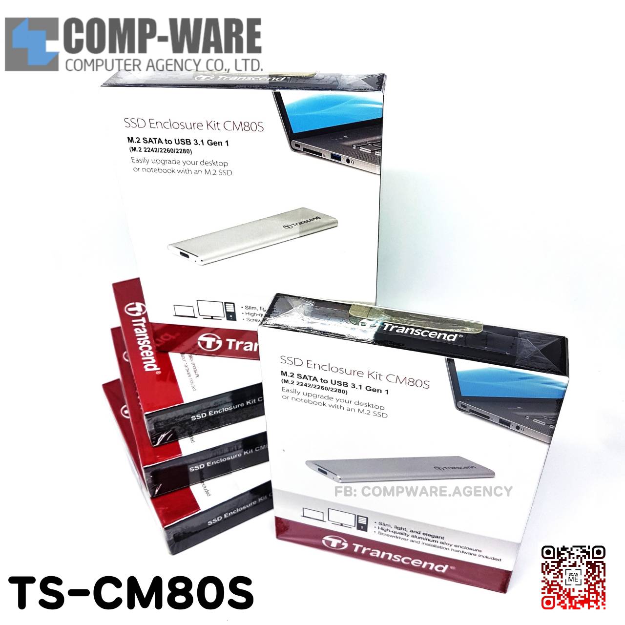 Transcend ตัวแปลง TS-CM80S M.2 SATA SSD To USB 3.1 SSD Enclosure Kit (สีเงิน), 1 Mounth