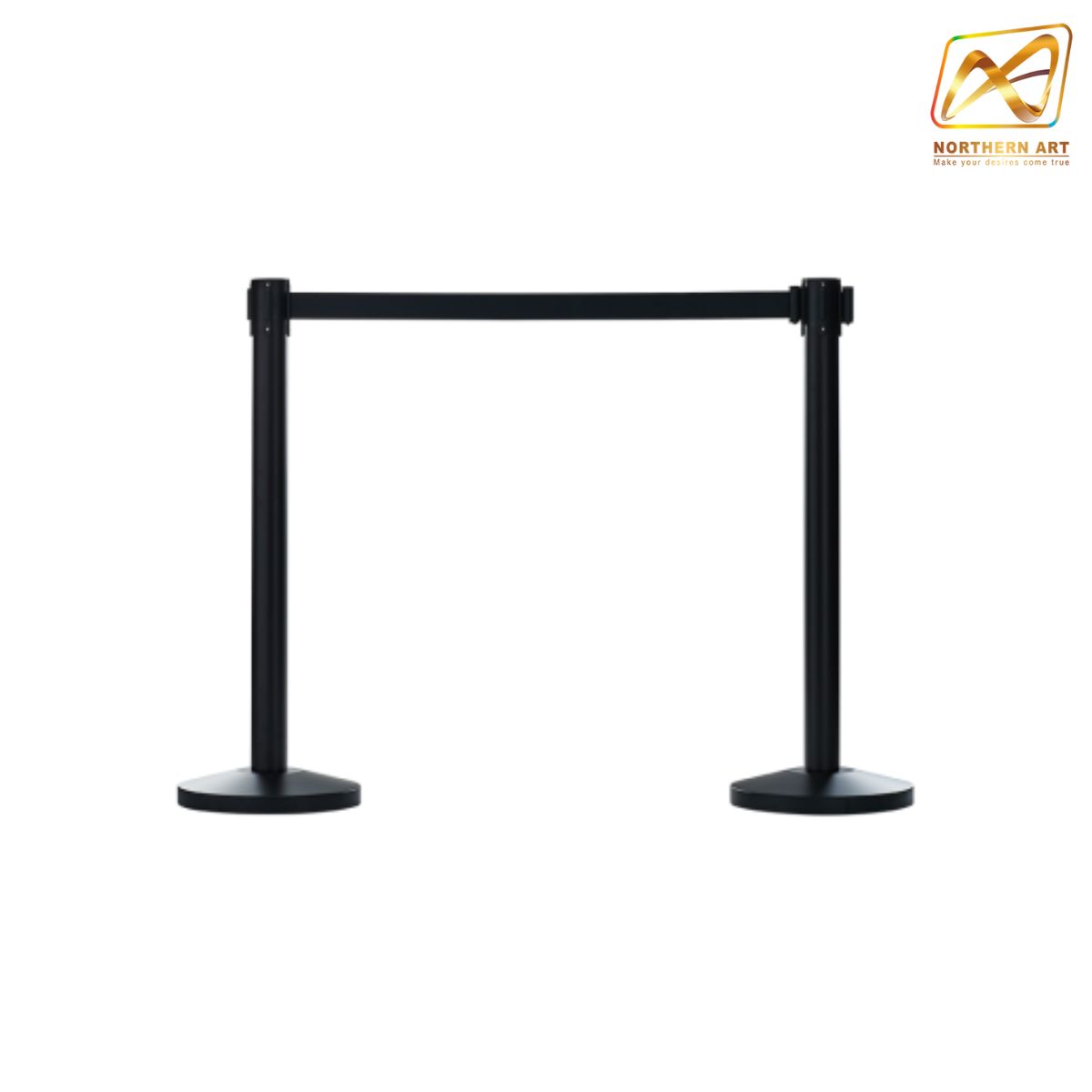 เช่าเสากั้นบริเขต เหล็กสีดำ พร้อมสายผ้าดึงกลับ สีแดง ดำ น้ำเงิน ฟ้า ( ราคาต่อเสา )