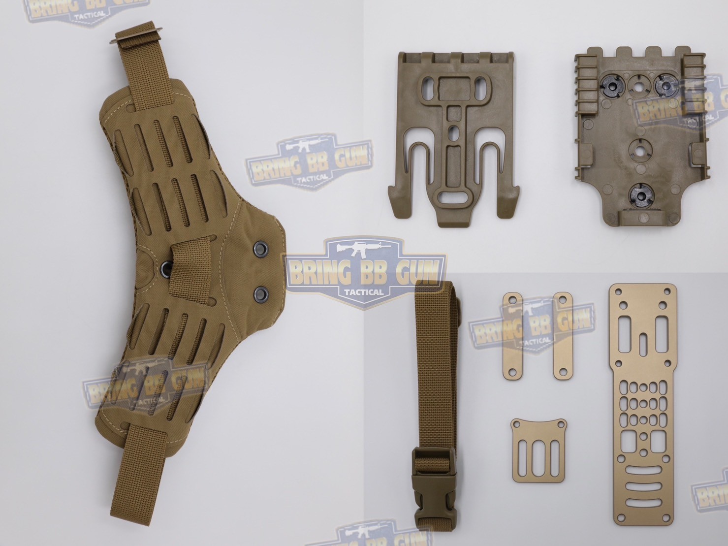 ชุดเซ็ทเพลทโหลดต่ำ CNC + ปลดไวก้ามปู + สายรัดต้นขาแบบนวม เพลทโหลดต่ำ CNC (เพลทลดต่ำ CNC) (เพลท CNC) สายรัดต้นขา แบบนวม (ARC RTI DUTY Mount Accessory) ปลดไวก้ามปู (Quick Locking System) (Modular Holster Adapter) (MHA)