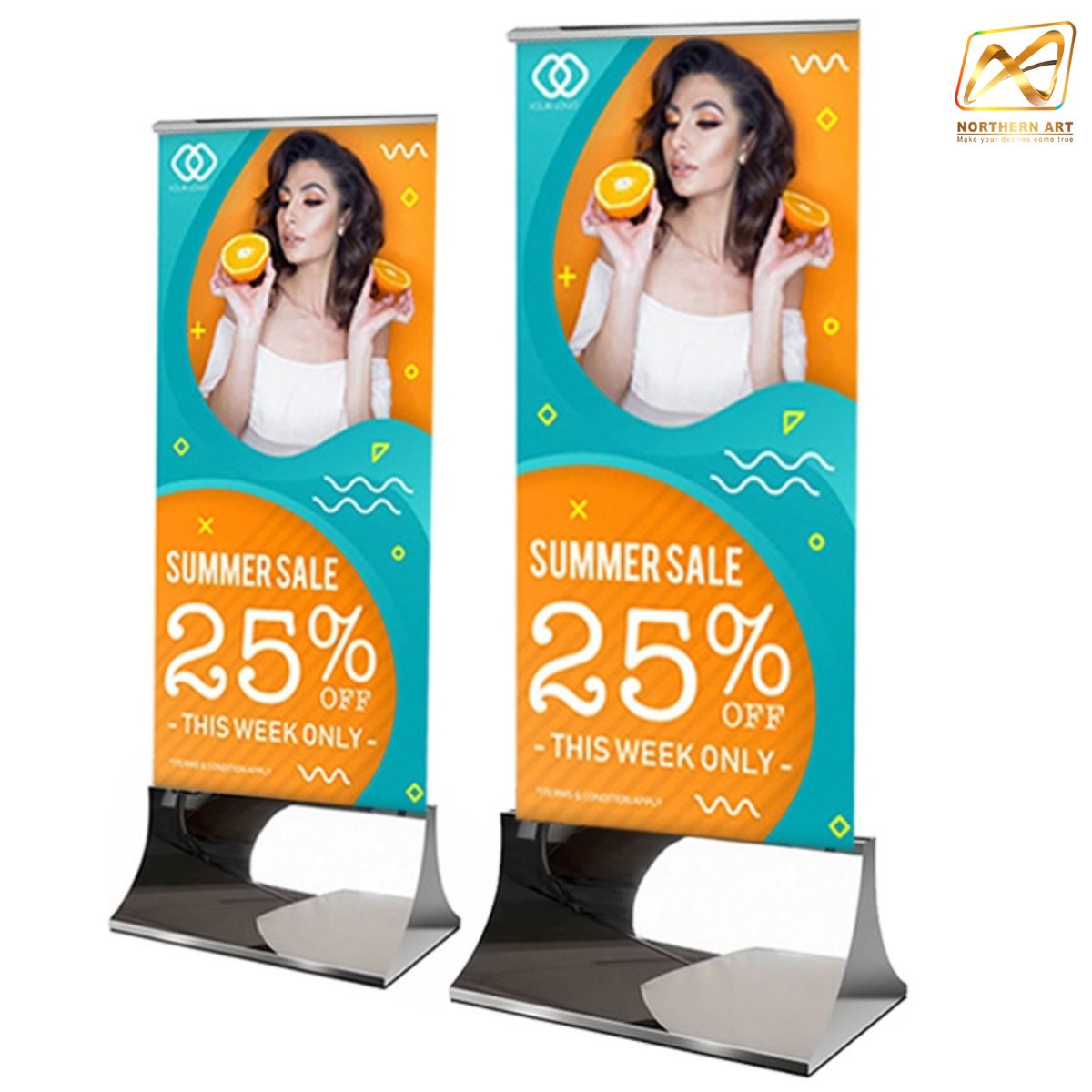 CLEARANCE SALE! ป้ายตั้งพื้น ฐานสแตนเลสเงาพร้อมล้อ ขนาด 60x160 ซม.ถอดประกอบได้ โชว์งานพิมพ์สองด้าน ( ราคาเฉพาะฐาน ไม่รวมแผ่น)