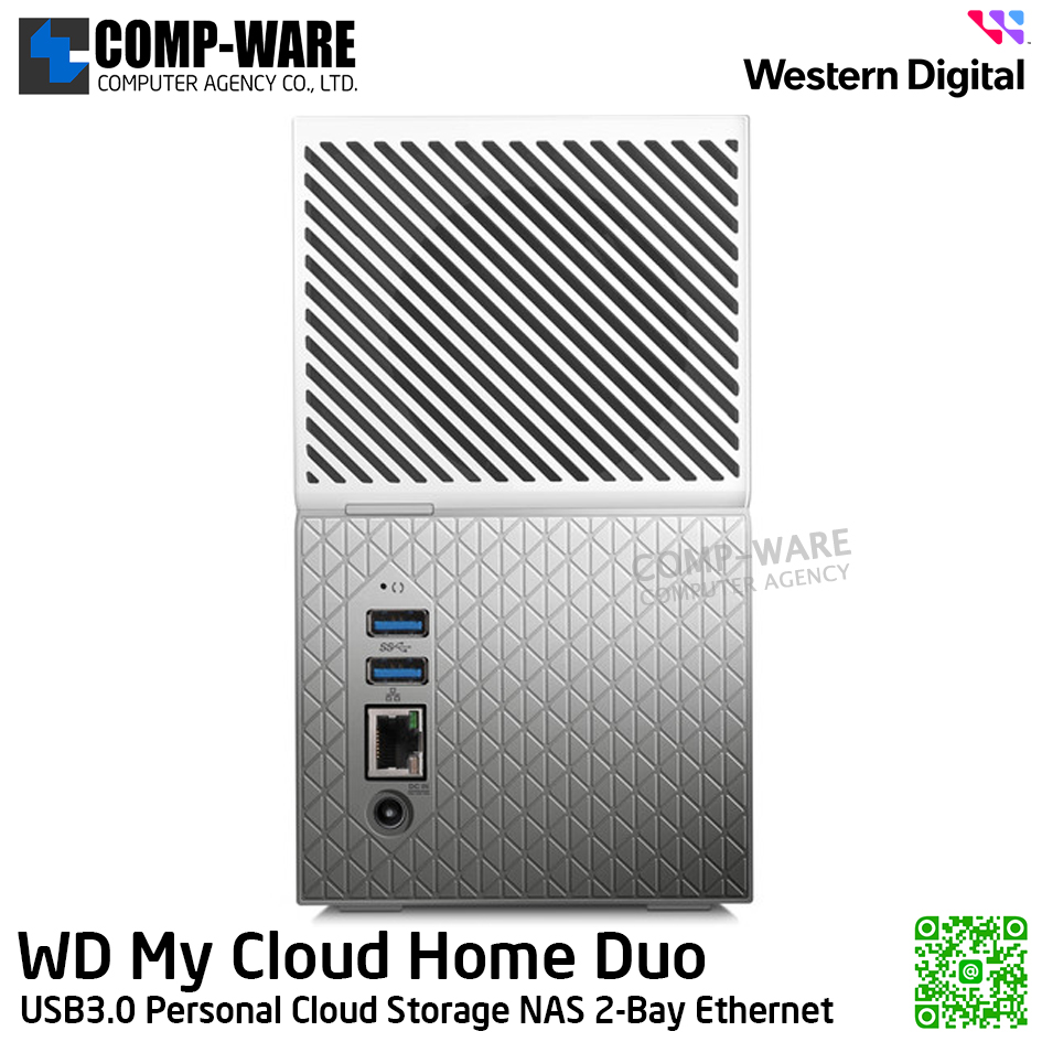 WD 6TB My Cloud Home Duo USB3.0 Personal Cloud Storage NAS 2-Bay Ethernet (White) WDBMUT0060JWT-SESN รับประกัน 2 ปี อุปกรณ์จัดเก็บข้อมูลบนเครือข่ายแบบคู่ 3.5" Cloud ส่วนตัว โอนถ่ายข้อมูลได้ทุกที่ทั่วโลก Support Raid 1