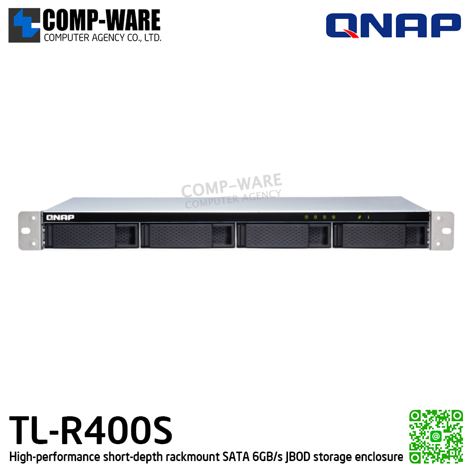 QNAP (1U 4-Bay) TL-R400S / 4 x 2.5"/3.5" SATA 6Gbps / Single PSU / 3Y Warranty / No HDD / Rail Kit RAIL-B02 - Expansion Enclosure
